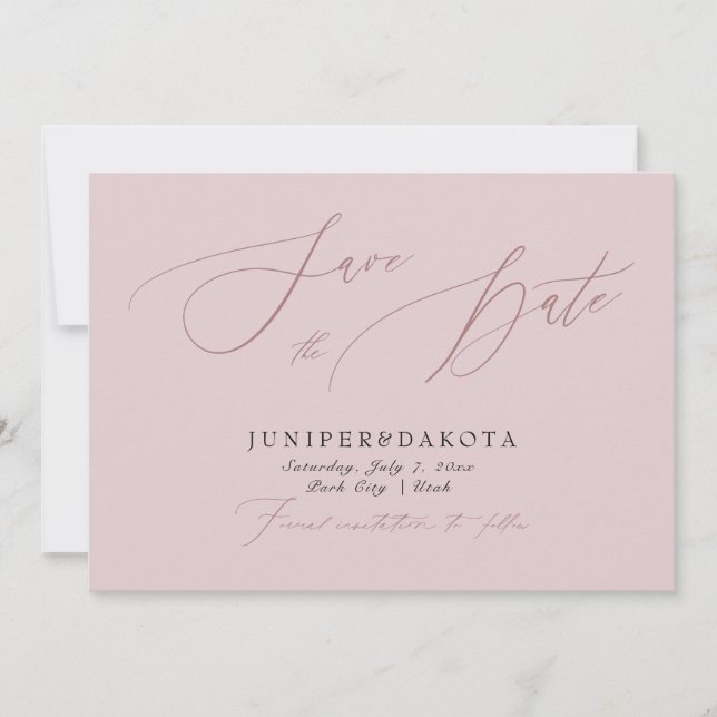 Invitación PixDezines Rosa Polvorienta Moderno Script Salva l (Anverso)