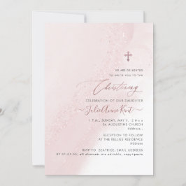 Invitación PixDezines Rosado y Rosa Dorado Bautizo