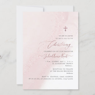 Invitación PixDezines Rosado y Rosa Dorado Bautizo