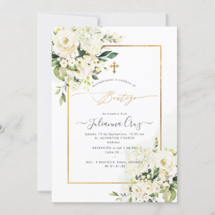 Invitación PixDezines Rosas Crema y Hortensias Bautizo
