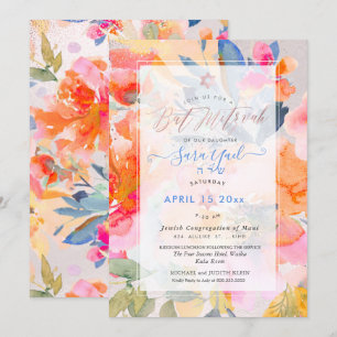 Invitación PixDEzines Rosas de acuarela floral Mitzvah