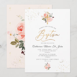 Invitación PixDezines Rosas de Acuarela Rosa Claro Bautizo