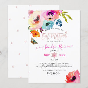 Invitación PixDezines Rosas de Agua Bat Mitzvah Acuarela