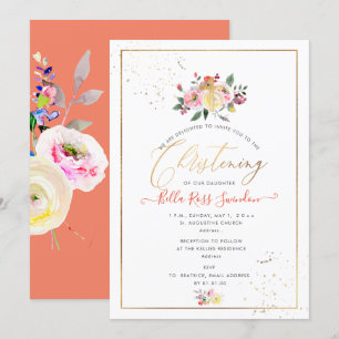 Invitación PixDezines Rosas Pastel Acuarela, Amarillo+Coral