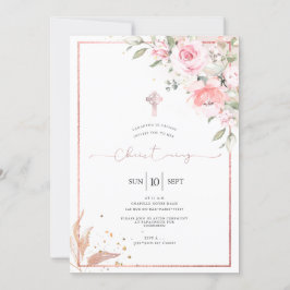 Invitación PixDezines Rosas Polvorientas Rosadas Bautizo
