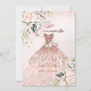 Invitación PixDezines Rosas Quinceanera Rubor-Rosa Gold Gown