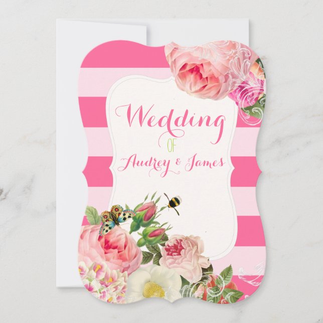 Invitación PixDezines rosas vintage/peonías/primarosa (Anverso)