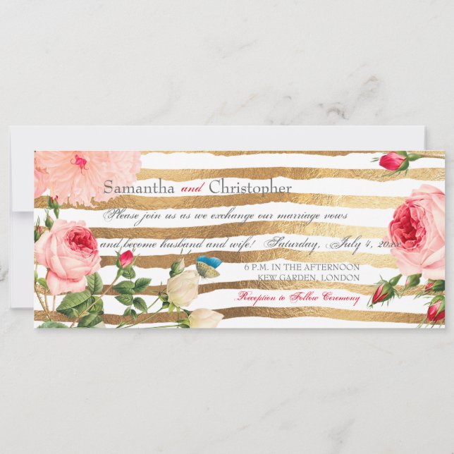 Invitación PixDezines Rosas Vintage+Peonías/Tiras (Reverso)