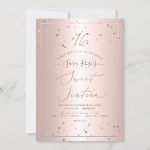 Invitación PixDezines Rose Gold Stars Dulces Dieciséis