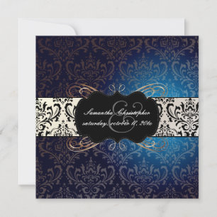 Invitación PixDezines Rossi Damask, azul medianoche