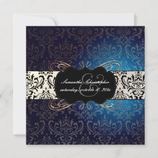 Invitación PixDezines Rossi Damask, azul medianoche