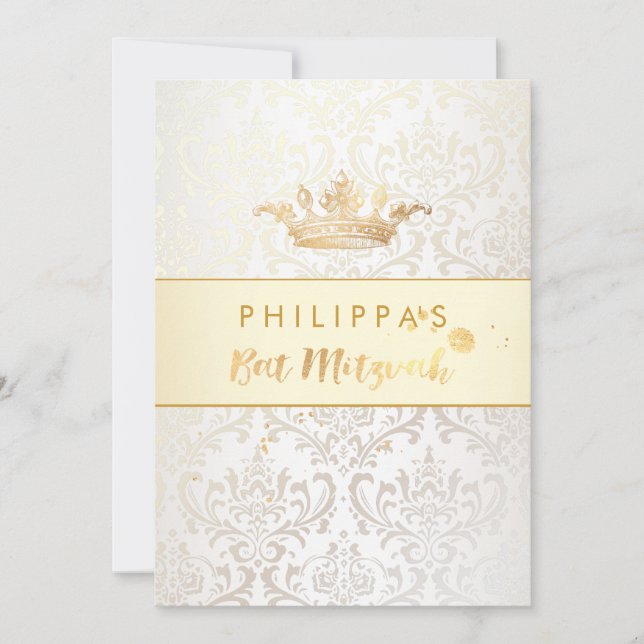 Invitación PixDezines Rossi Damask/Faux Gold Crown (Anverso)