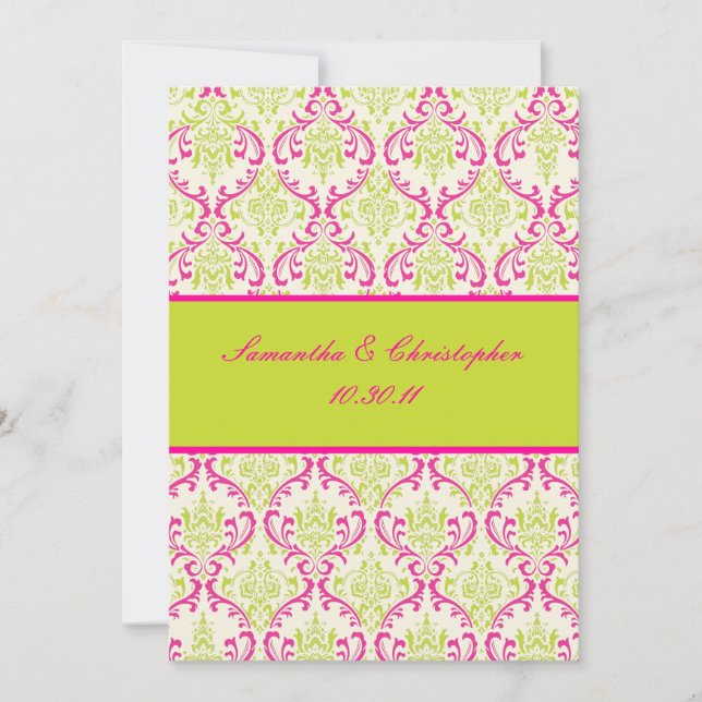 Invitación PixDezines Rossi, Damask / Lima+Fucsia (Anverso)