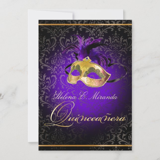 Invitación PixDezines Rossi Damask/Masquerade/DIY/Purple (Anverso)