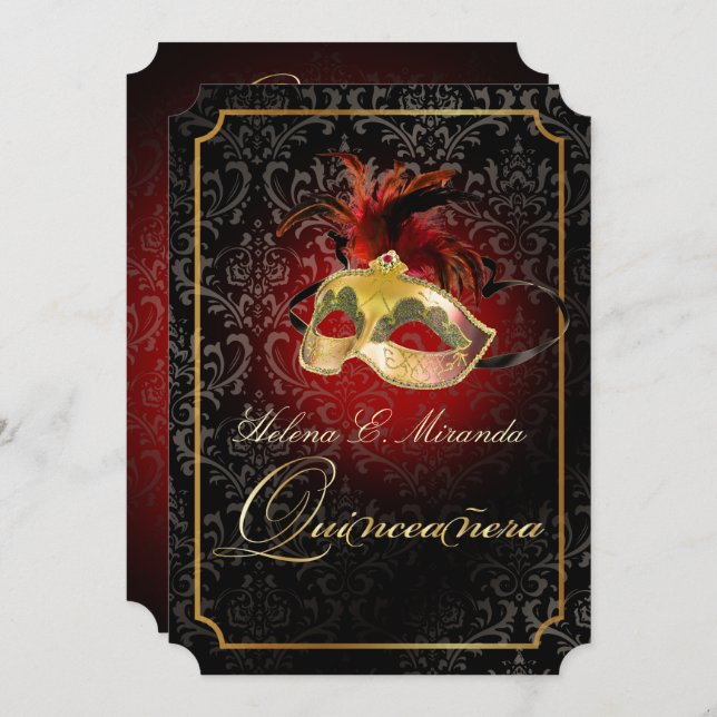 Invitación PixDezines Rossi Damask/Masquerade/DIY/Ruby (Anverso / Reverso)