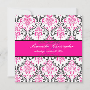 Invitación PixDezines Rossi Damask, Negro+Rosa