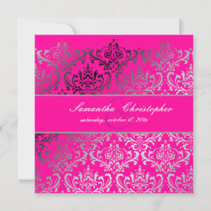 Invitación PixDezines Rossi Damask, Rosa Caliente
