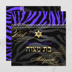 Invitación PixDezines Royal Purple Zebra Stripes, Bat Mitzvah