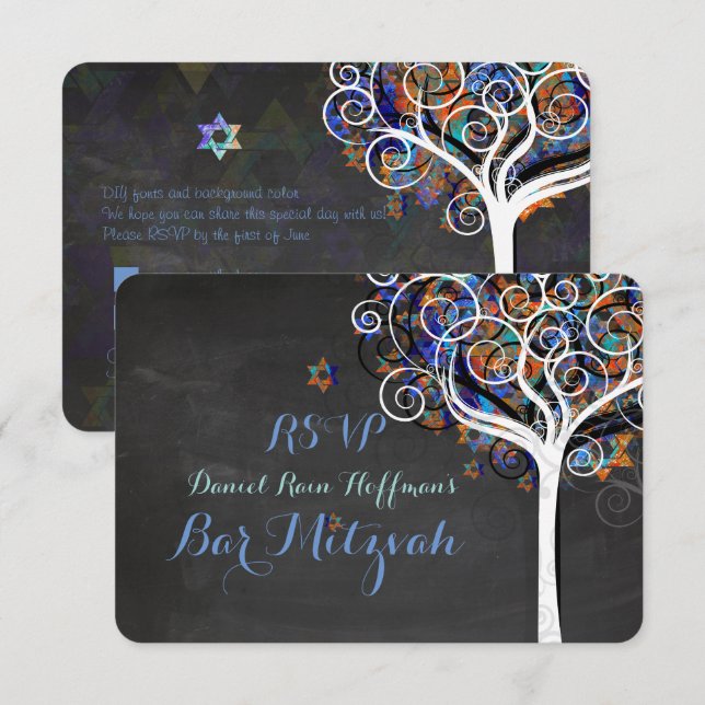 Invitación PixDezines rsvp árbol de la vida Bat Mitzvah (Anverso / Reverso)