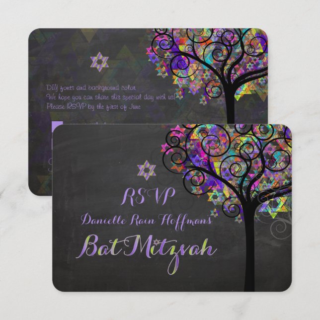 Invitación PixDezines rsvp árbol de la vida Bat Mitzvah (Anverso / Reverso)