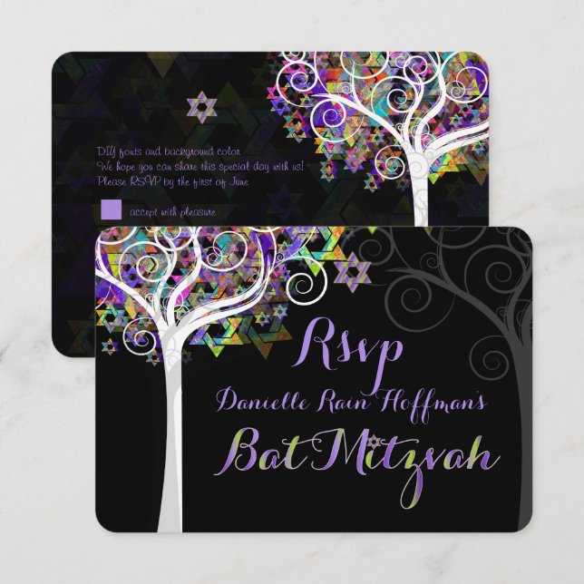 Invitación PixDezines rsvp árbol de la vida Bat Mitzvah (Anverso / Reverso)