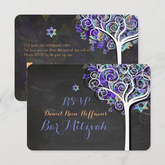 Invitación PixDezines rsvp árbol de la vida Bat Mitzvah (Anverso / Reverso)