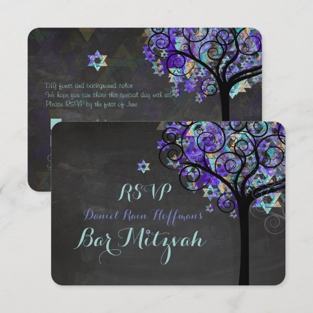 Invitación PixDezines rsvp árbol de la vida Bat Mitzvah (Anverso / Reverso)