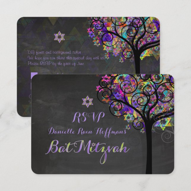 Invitación PixDezines rsvp árbol de la vida Bat Mitzvah (Anverso / Reverso)