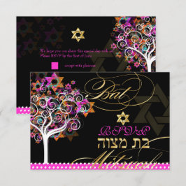 Invitación PixDezines rsvp árbol de la vida/estrellas, Bat Mi