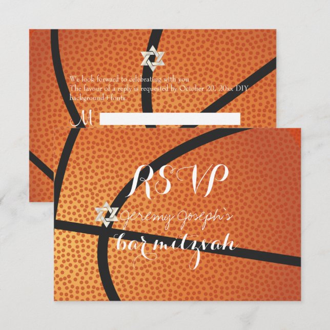 Invitación PixDezines RSVP Bar de baloncesto Mitzvah ✡ (Anverso / Reverso)