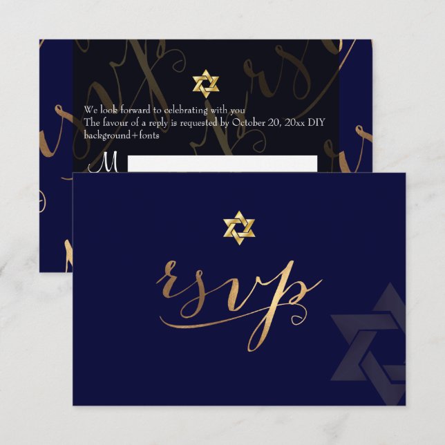 Invitación PixDezines rsvp color DIY, Bar Mitzvah (Anverso / Reverso)