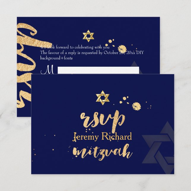 Invitación PixDezines rsvp color DIY, Bar Mitzvah (Anverso / Reverso)