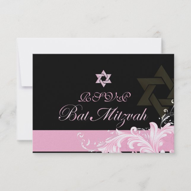 Invitación PixDezines rsvp giros rosados/Bat Mitzvah (Anverso)