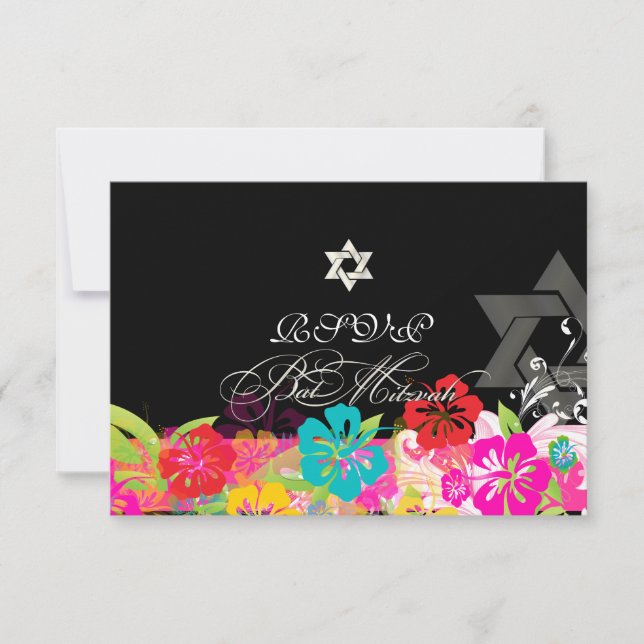 Invitación PixDezines rsvp hibiscus/Bat Mitzvah (Anverso)