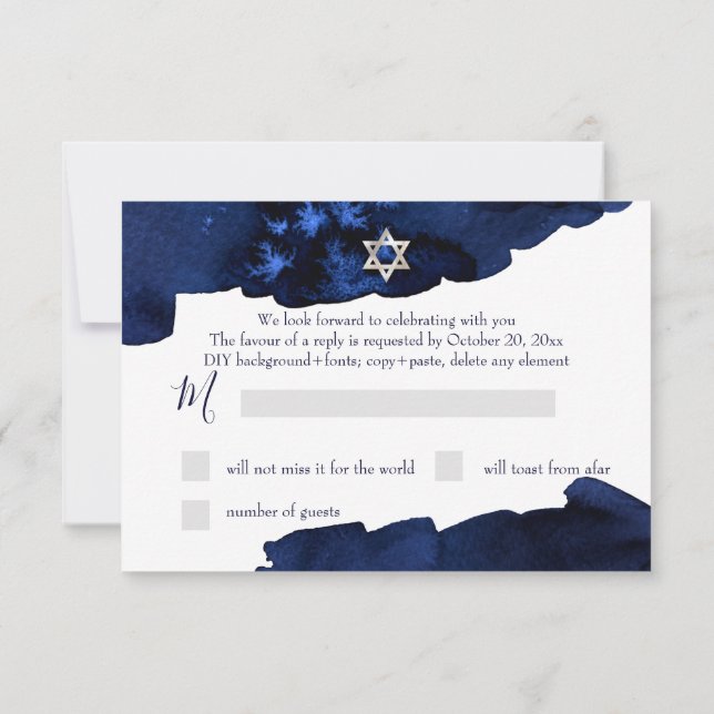 Invitación PixDezines RSVP Midnight Sky Bar Mitzvah ✡ (Reverso)