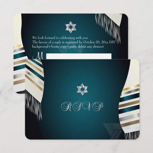 Invitación PixDezines RSVP Mitzvah/fondo verde azulado de luz (Anverso / Reverso)