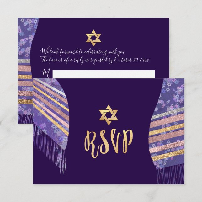 Invitación PixDezines rsvp mitzvah/Purple Tallit (Anverso / Reverso)