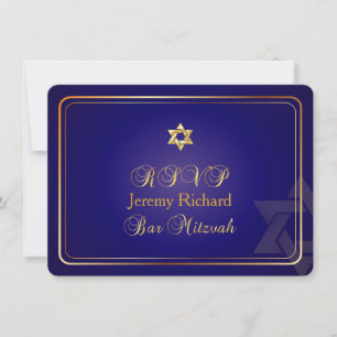 Invitación PixDezines rsvp Star, Bar Mitzvah/azul marino+oro