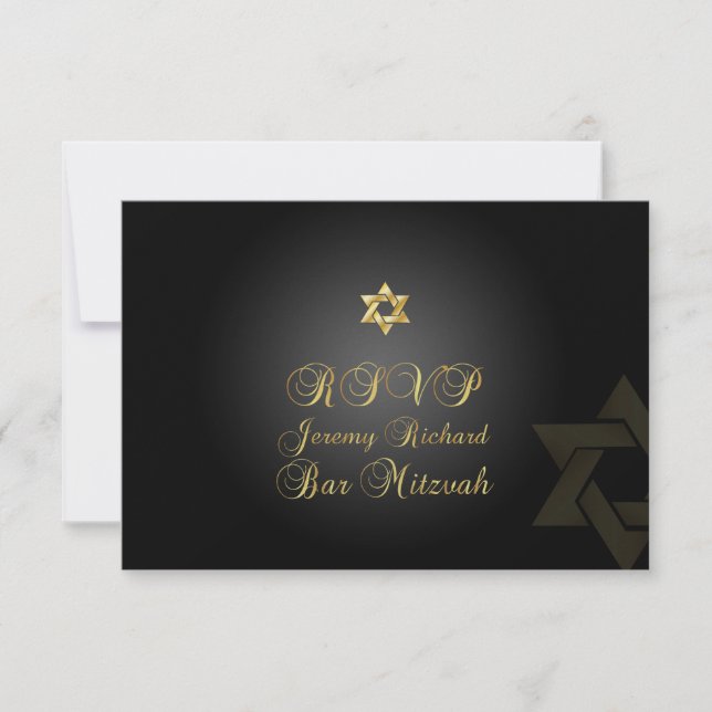 Invitación PixDezines rsvp Star, Bar Mitzvah/black+gold (Anverso)