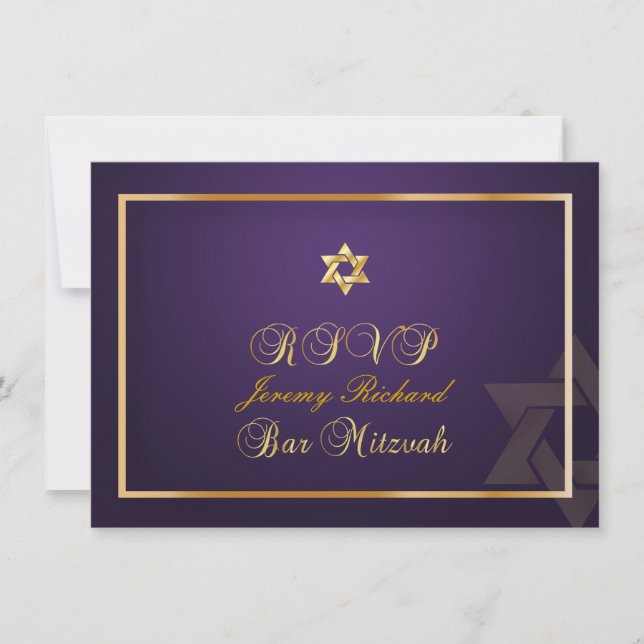 Invitación PixDezines rsvp Star, Bar Mitzvah/plum+oro (Anverso)