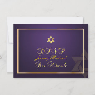 Invitación PixDezines rsvp Star, Bar Mitzvah/plum+oro
