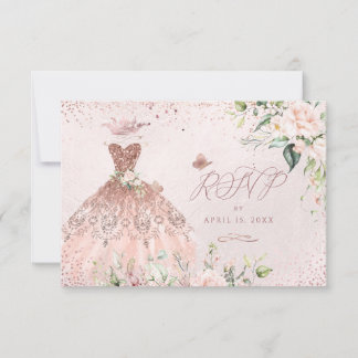 Invitación PixDezines RSVP Sweet 16 Dusty Rosa vestido
