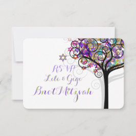 Invitación PixDezines RSVP TREE DE LIFE Bnot MITZVAH/PURPLE