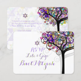 Invitación PixDezines RSVP TREE DE LIFE Bnot MITZVAH/PURPLE