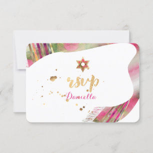 Invitación PixDezines RSVP Watercolor Talit Bat Mitzvah