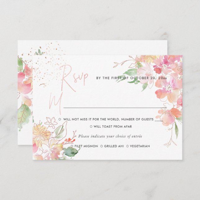 Invitación PixDezines Rubefacción Romance Floral RSVP con Com (Anverso / Reverso)