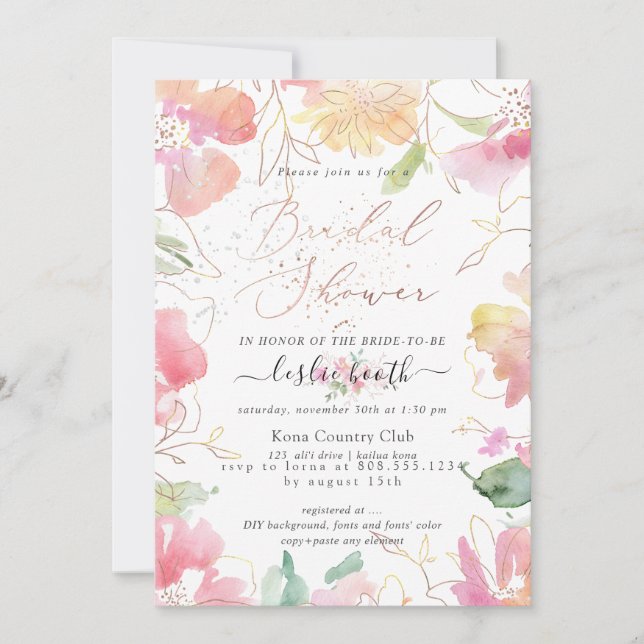 Invitación PixDezines Rubefacción Romance Sweetpea Bridal Sho (Anverso)