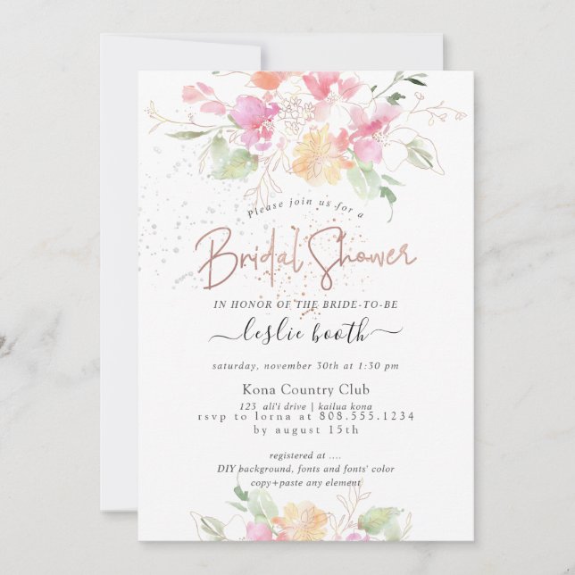 Invitación PixDezines Rubefacción Romance Sweetpea Bridal Sho (Anverso)