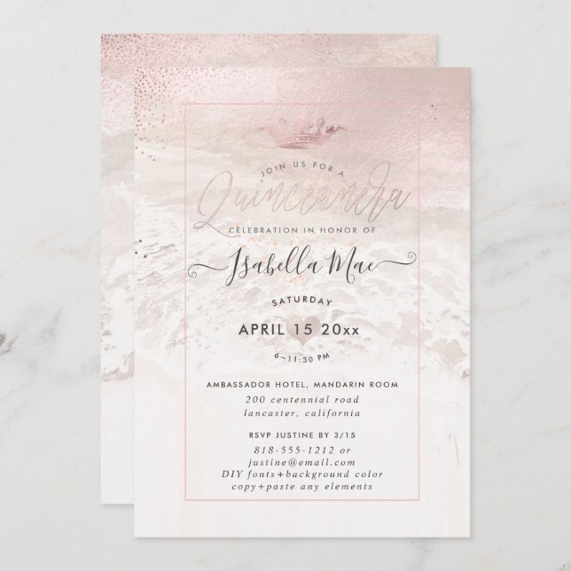 Invitación PixDezines Rubor Beach / Shoreline Quinceanera (Anverso / Reverso)