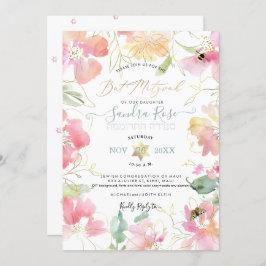 Invitación PixDezines Rubor Sweetpeas Watercolor Bat Mitzvah